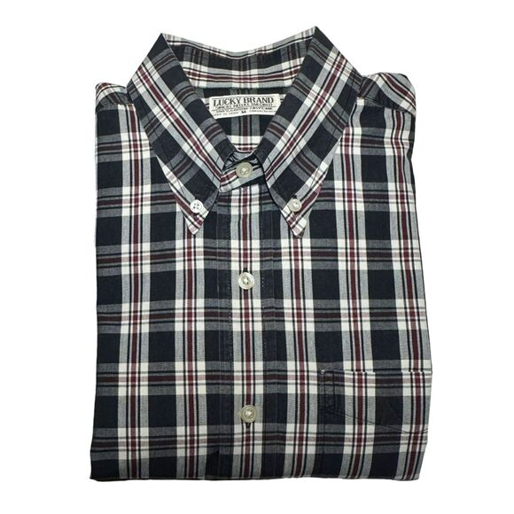 Vintage Lucky Brand Single Stitch Tailored LS BD in Red Navy Plaid TALL Medium - Picture 4 of 6